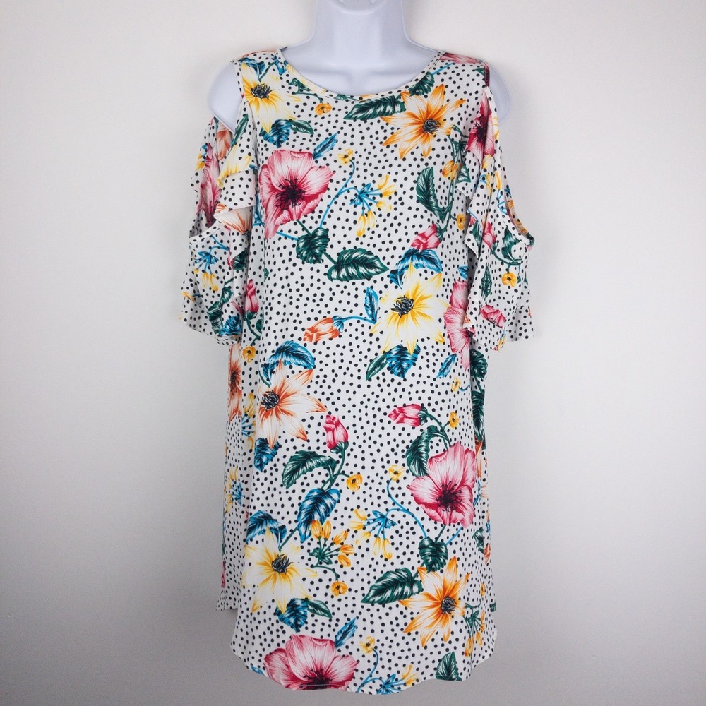 Umgee Dress Womens‎ S White Floral Cold Shoulder Beach Resort Vacation New